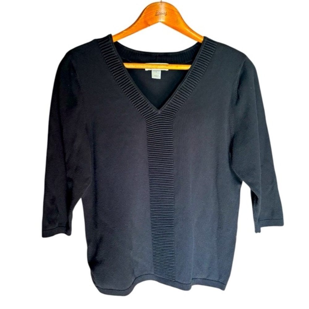 Christopher & Banks Black V-Neck Sweater Size XL Black Knit Top